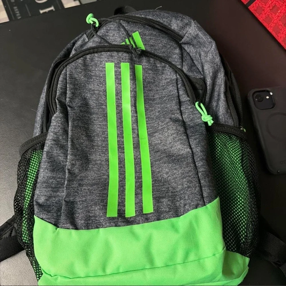 adidas Gray and Neon Green Men's Athletic Backpack